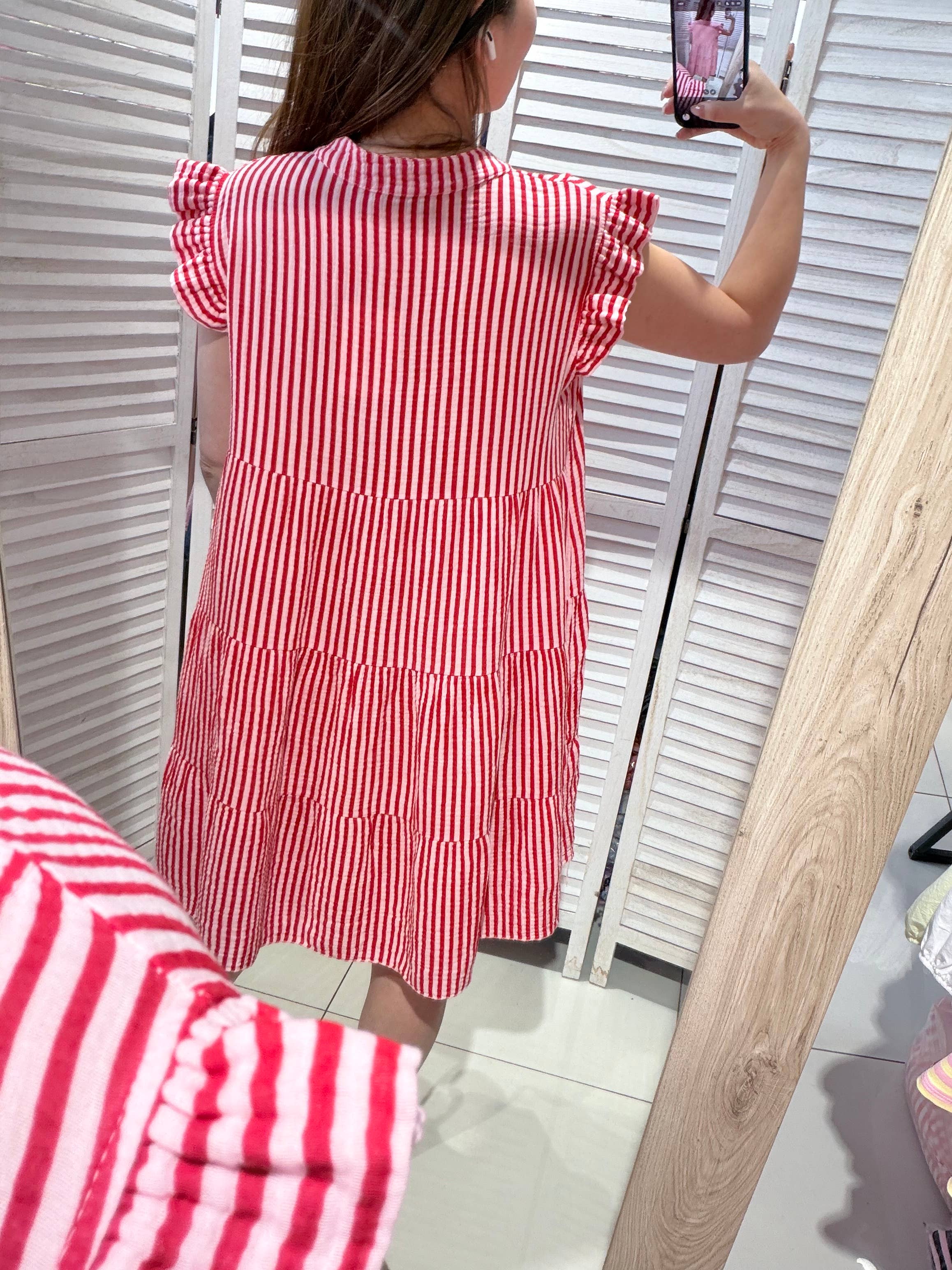 Robe gaze de coton rayé CORALY Rouge