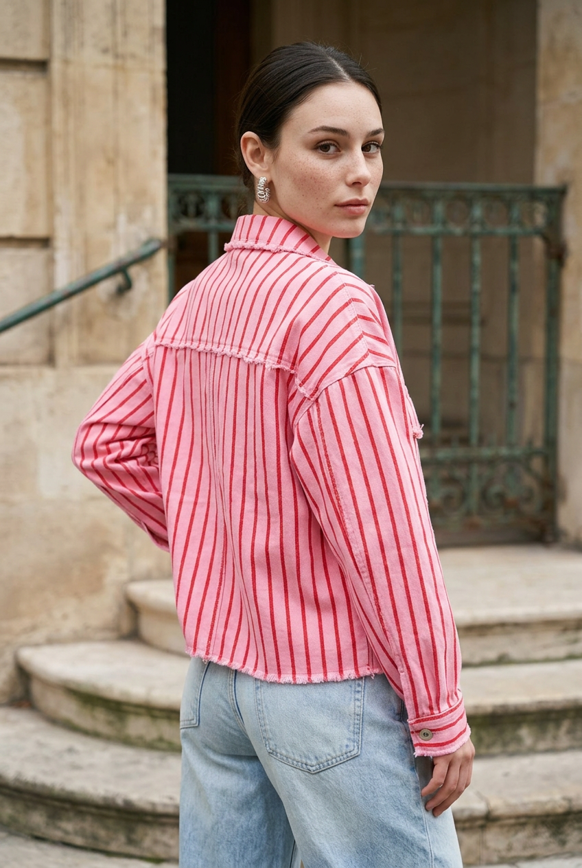 Veste coton CANDY rayée Rose & Rouge