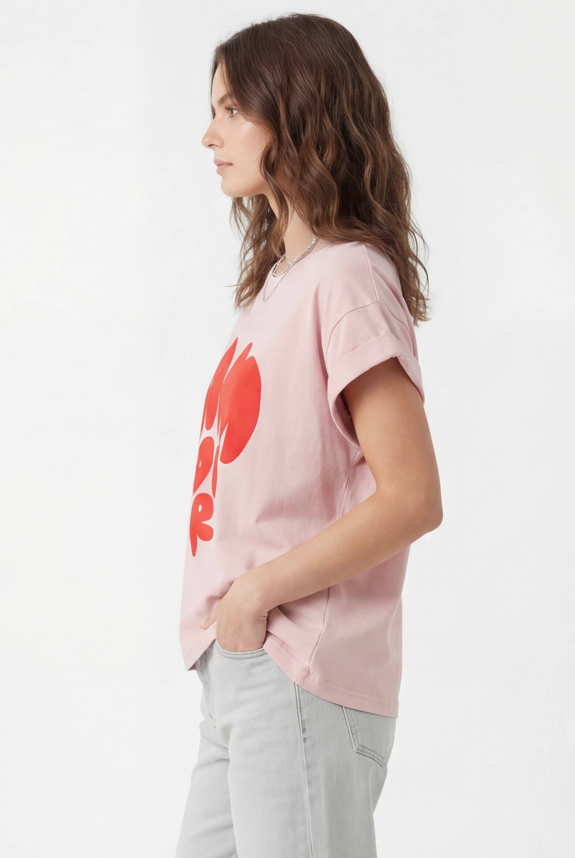 T-shirt Coton coeur AMORE Rose