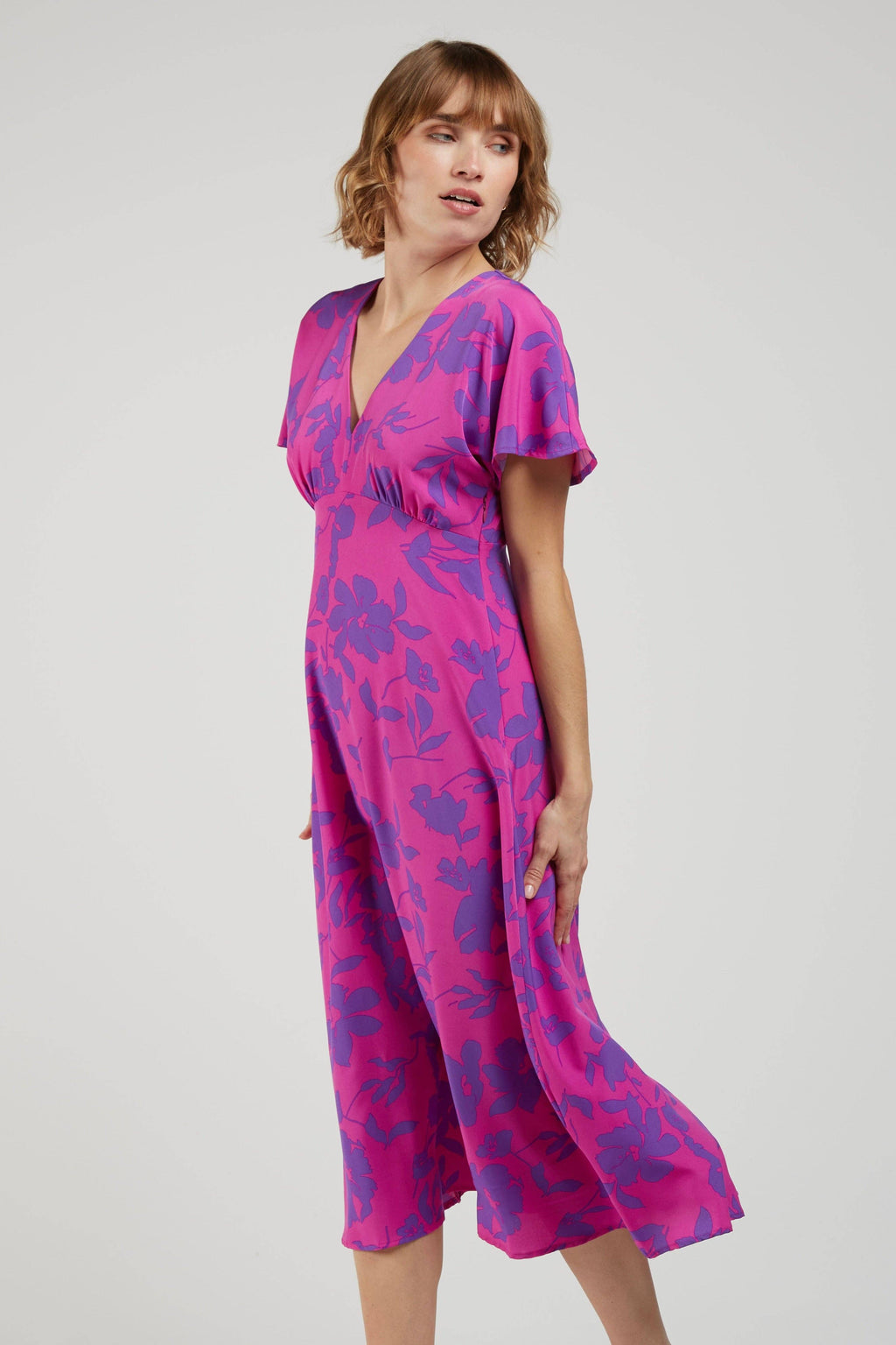 Robe Midi Fleurie DALI Fuchsia & Violet