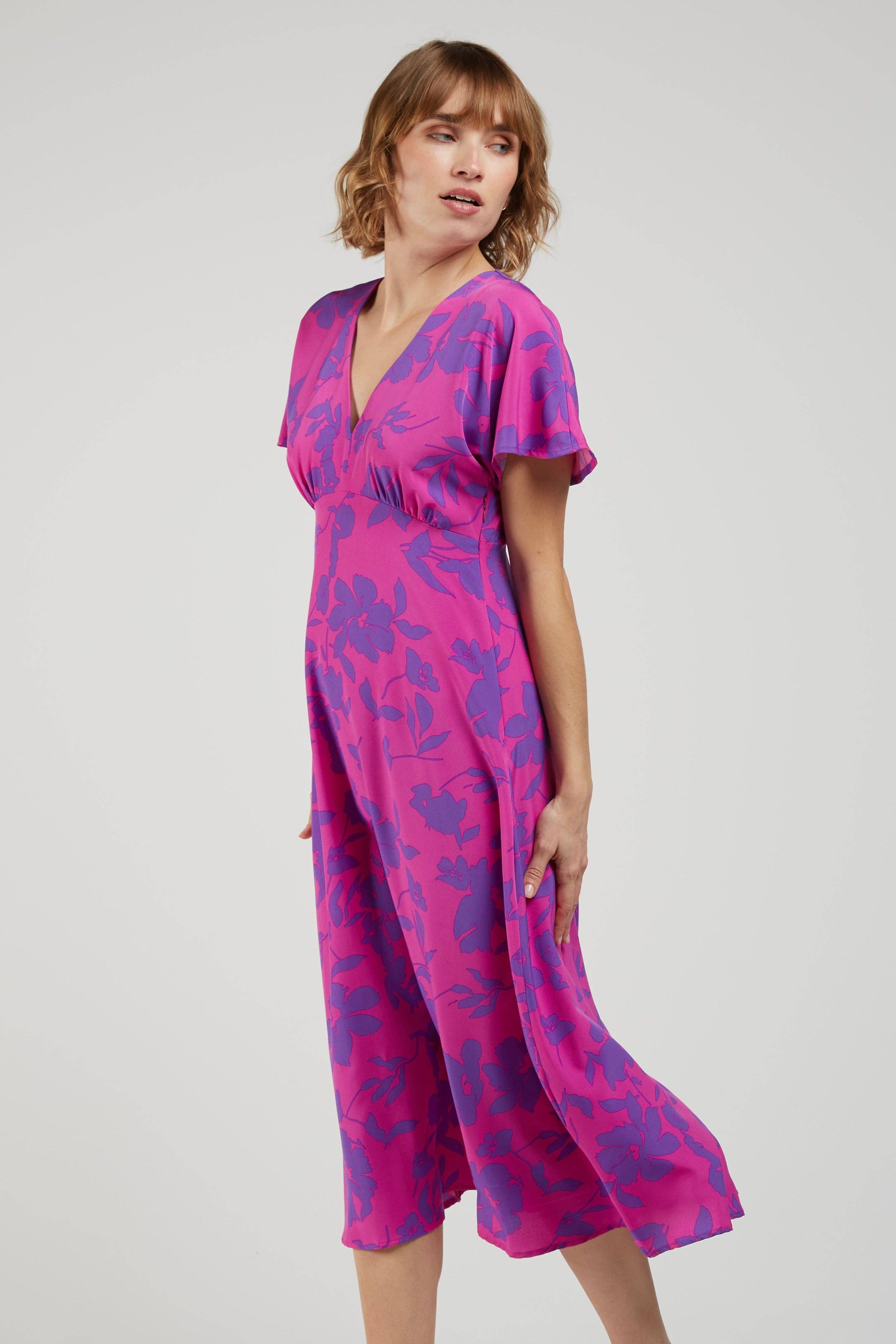 Robe Midi Fleurie DALI Fuchsia & Violet