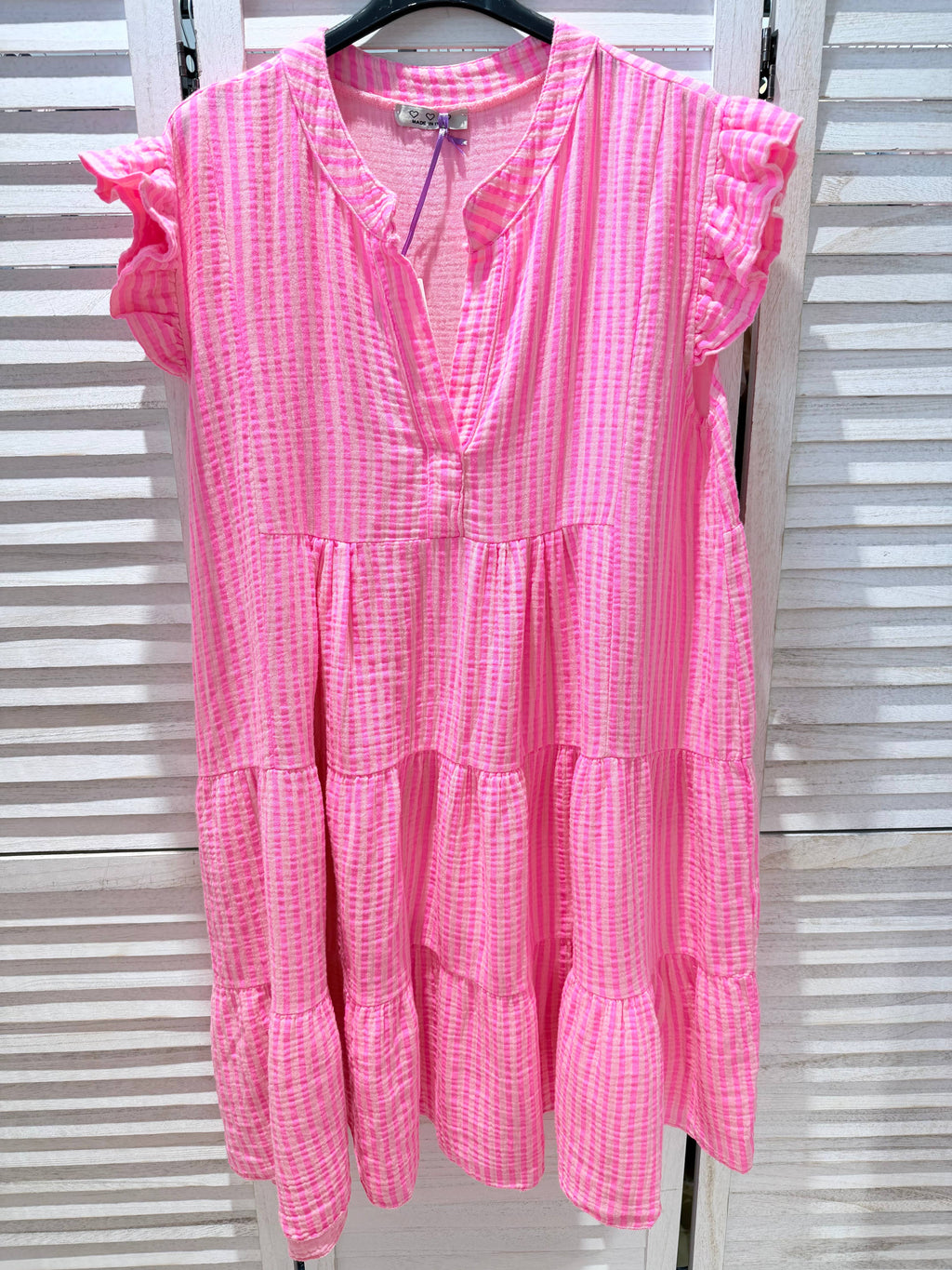 Robe gaze de coton rayé CORALY Rose