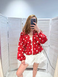 Veste à pois en coton fin POLKA Rouge & Blanc