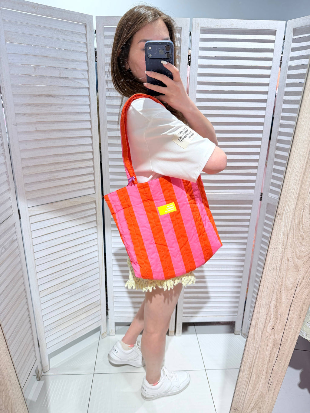 Sac shopping rayé matelassé PARAMI Orange & Rose
