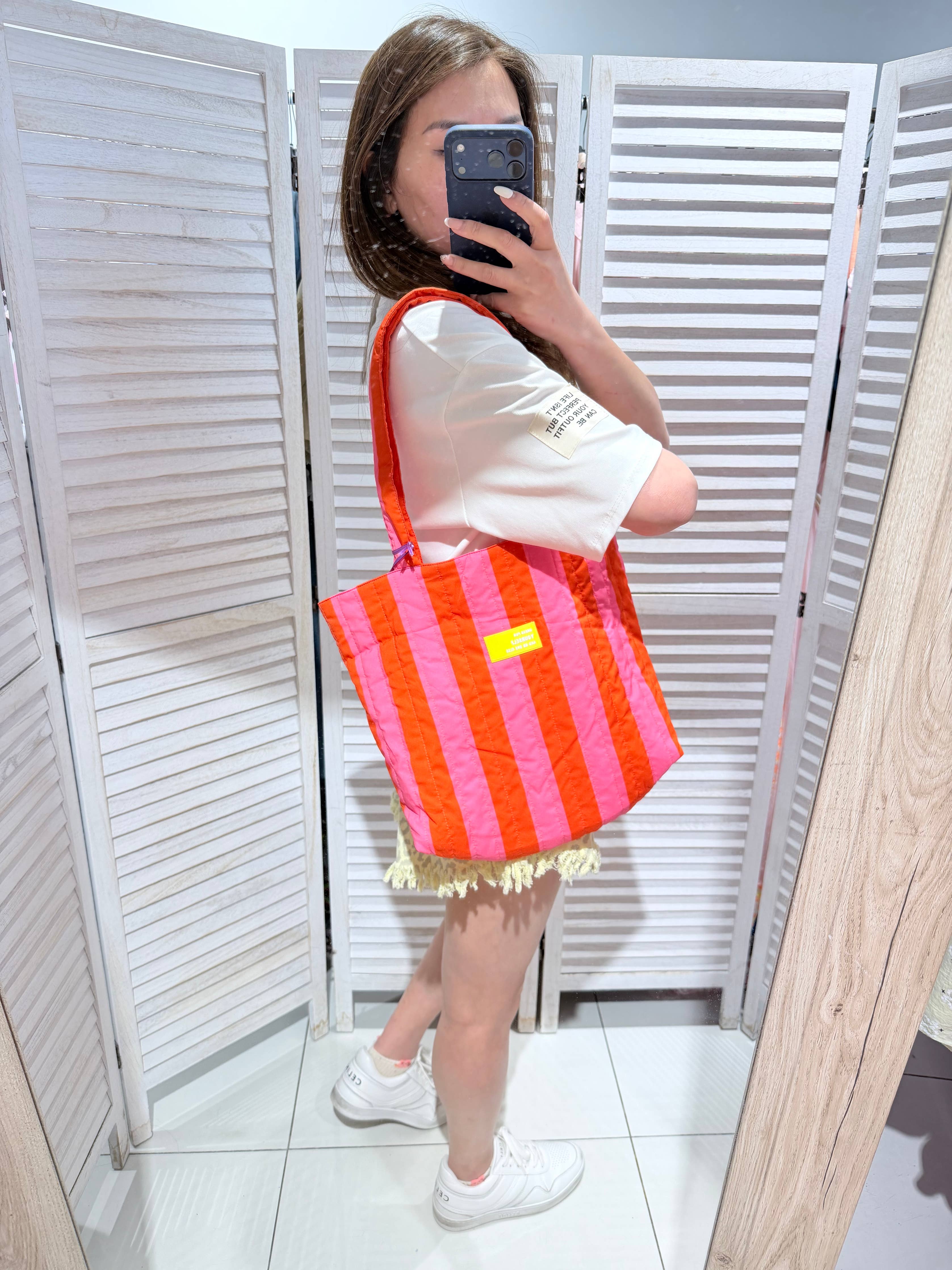 Sac shopping rayé matelassé PARAMI Orange & Rose