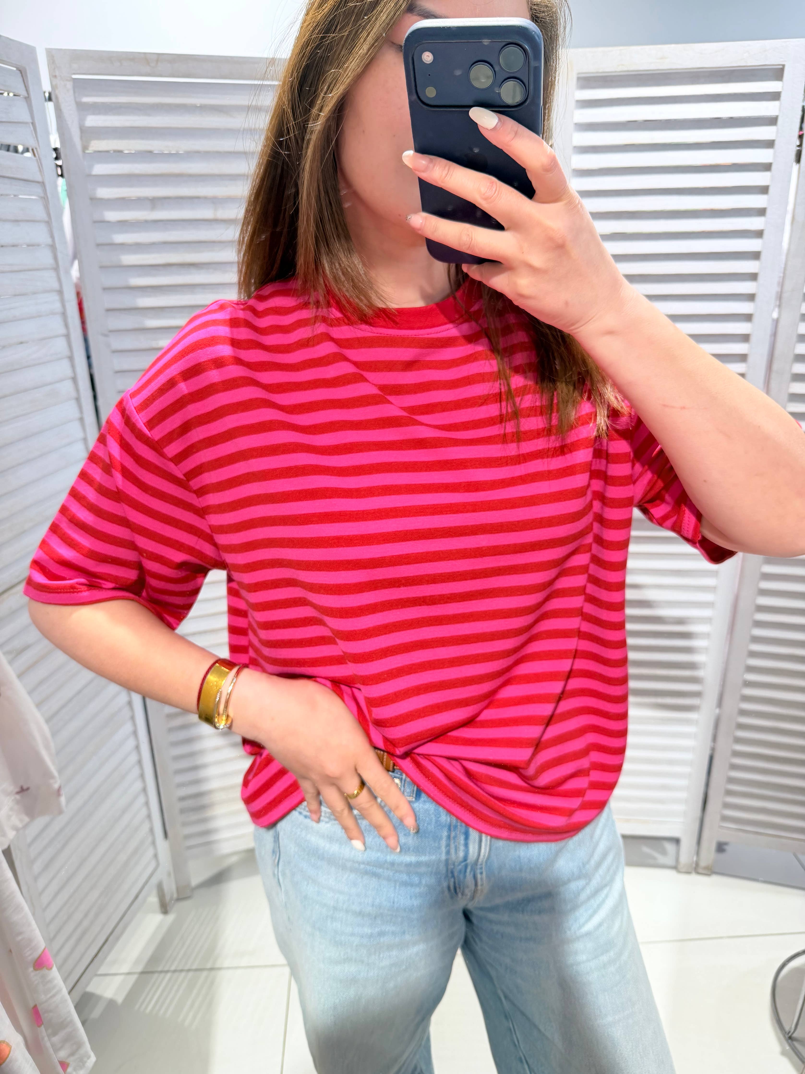 T-shirt rayé SUNNY Rouge & Fuchsia