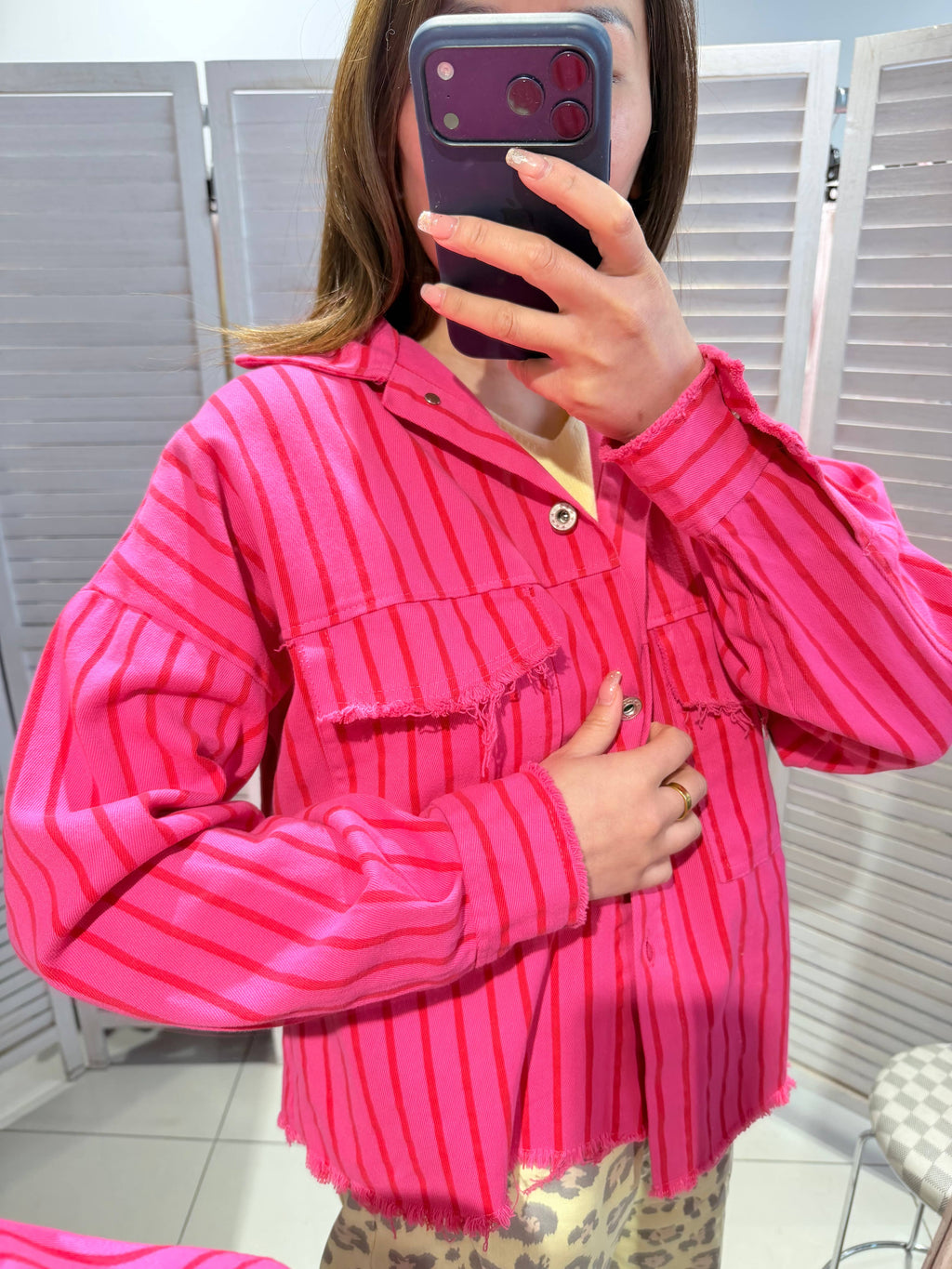 Veste coton CANDY rayée Fuchsia & Rouge