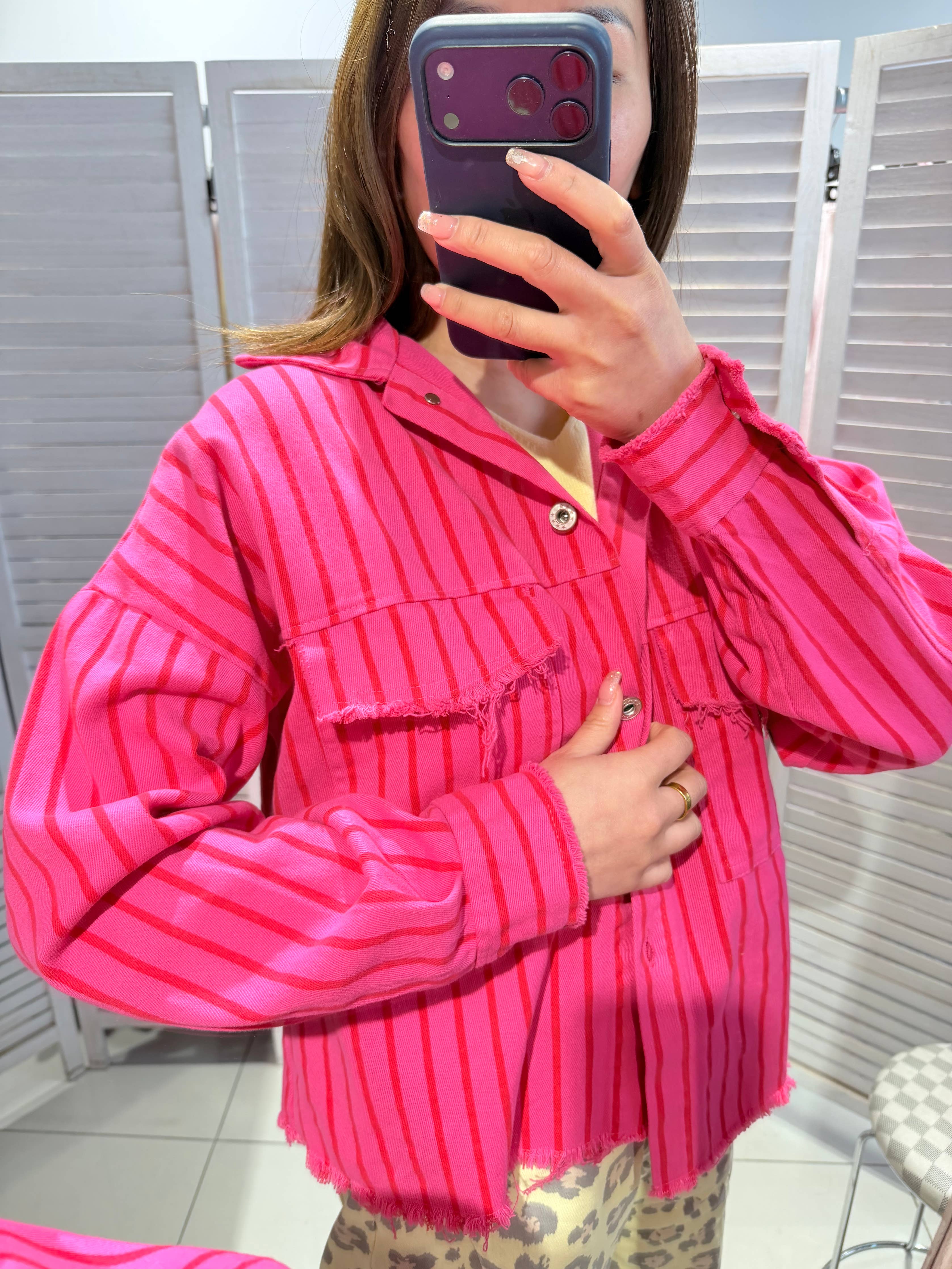 Veste coton CANDY rayée Fuchsia & Rouge