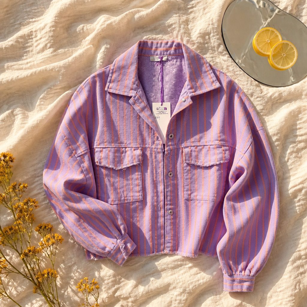 Veste coton CANDY rayée Parme & Orange
