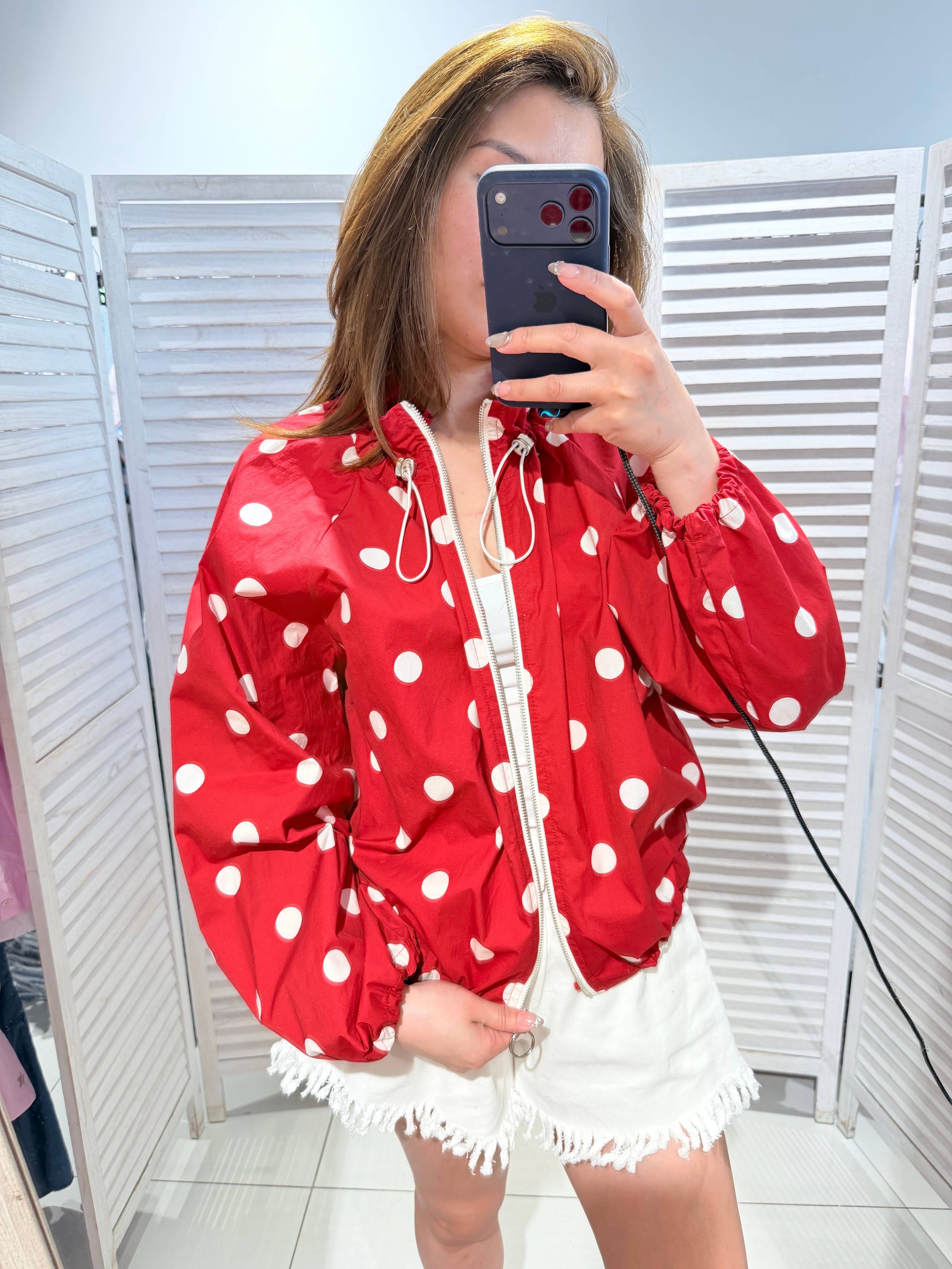 Veste à pois en coton fin POLKA Rouge & Blanc
