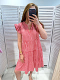 Robe gaze de coton rayé CORALY Rouge