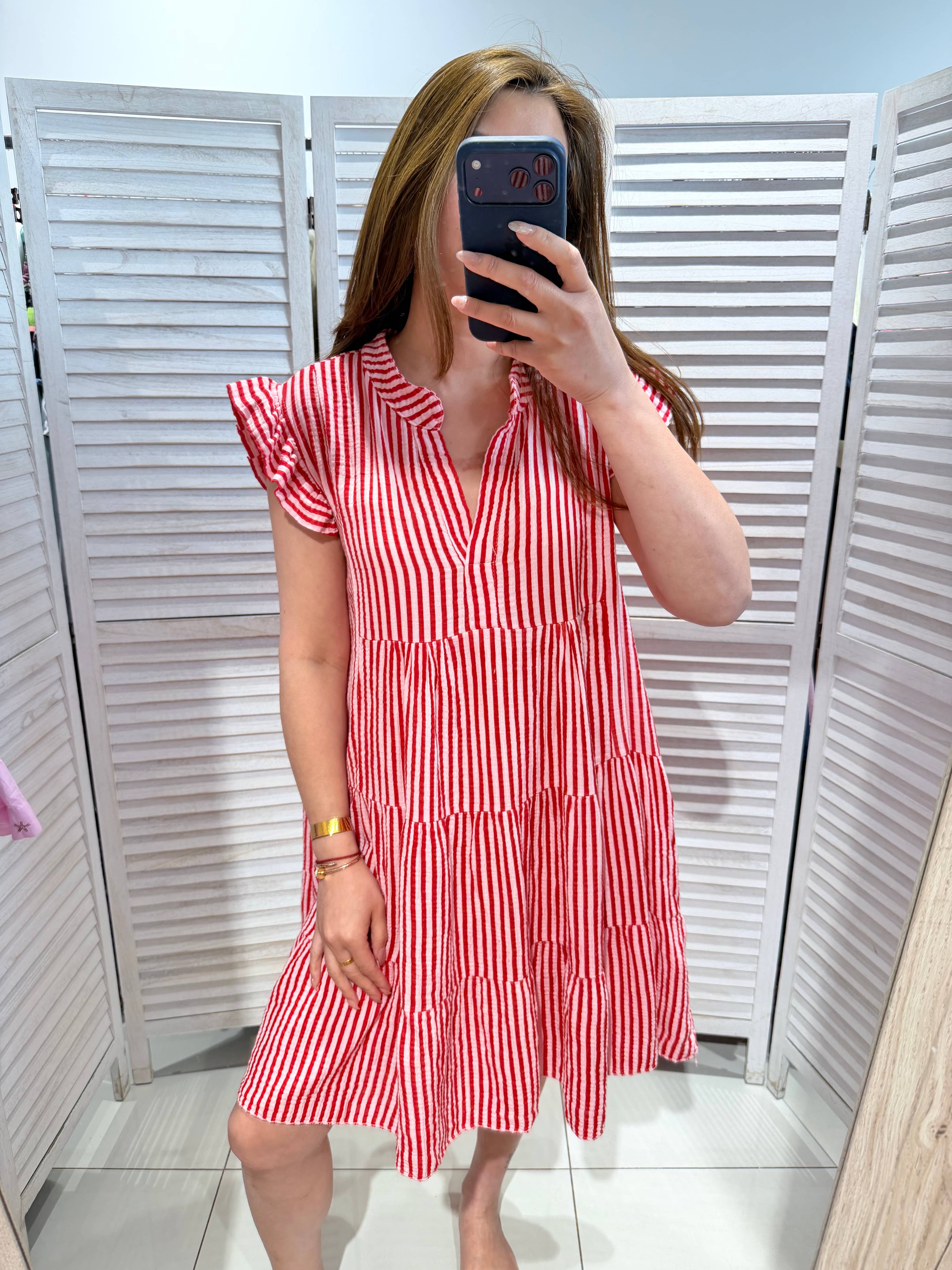 Robe gaze de coton rayé CORALY Rouge