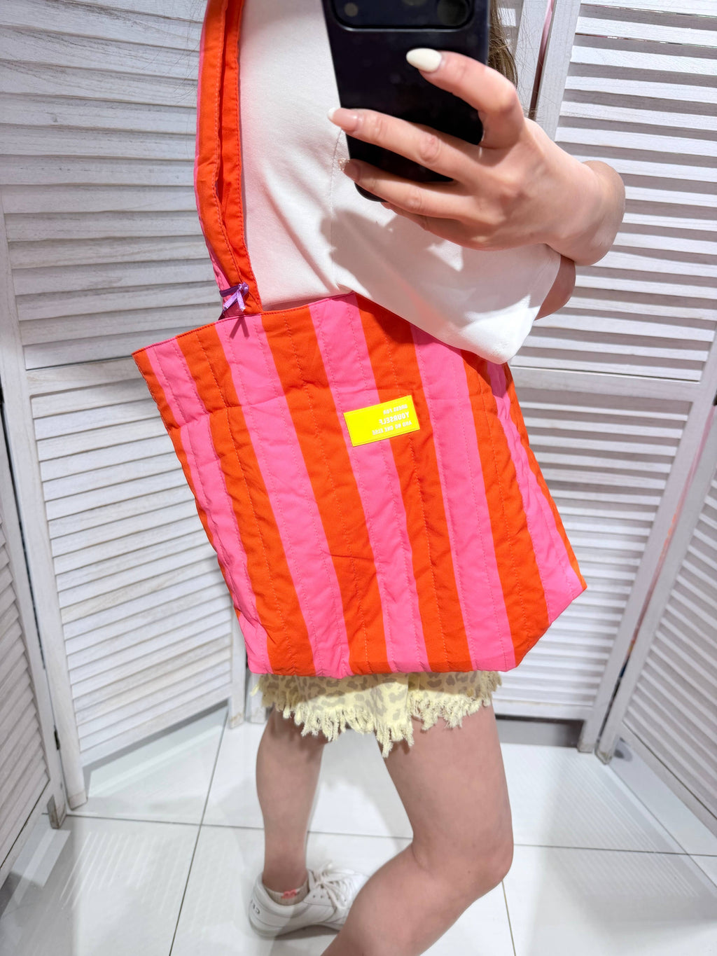 Sac shopping rayé matelassé PARAMI Orange & Rose