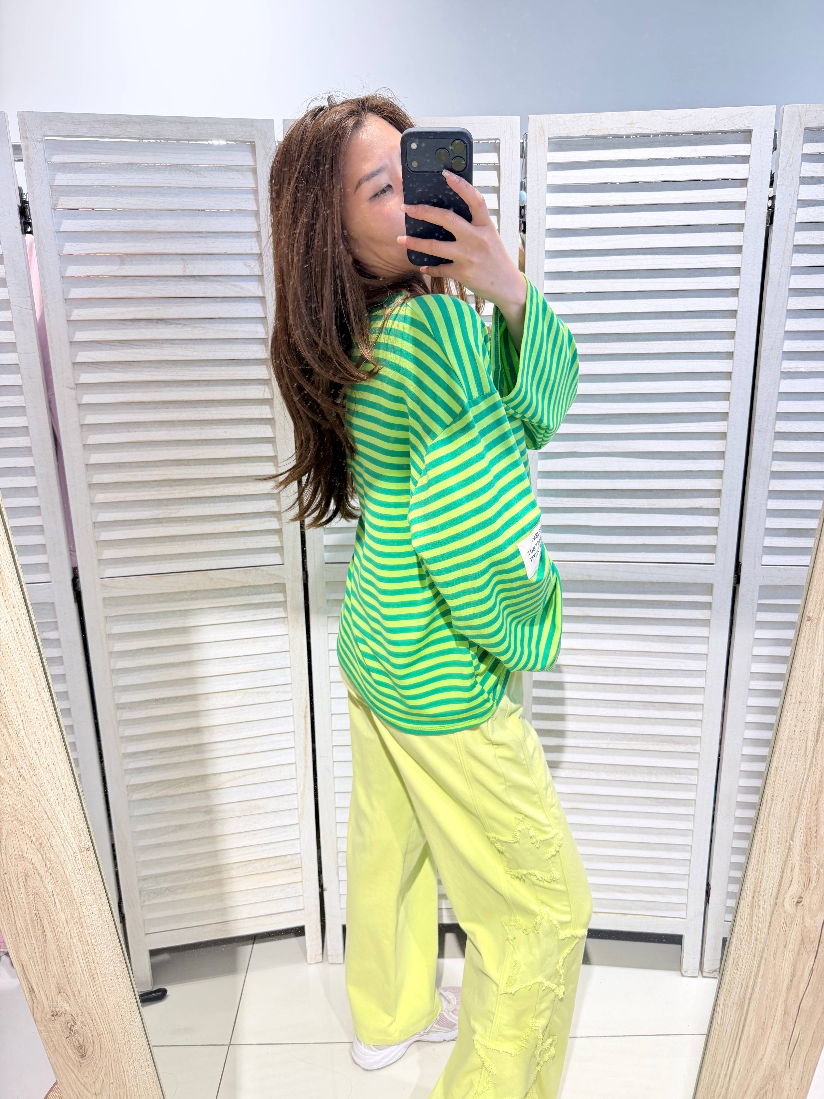 T-shirt rayé manches longues SUNSET Vert & Anis