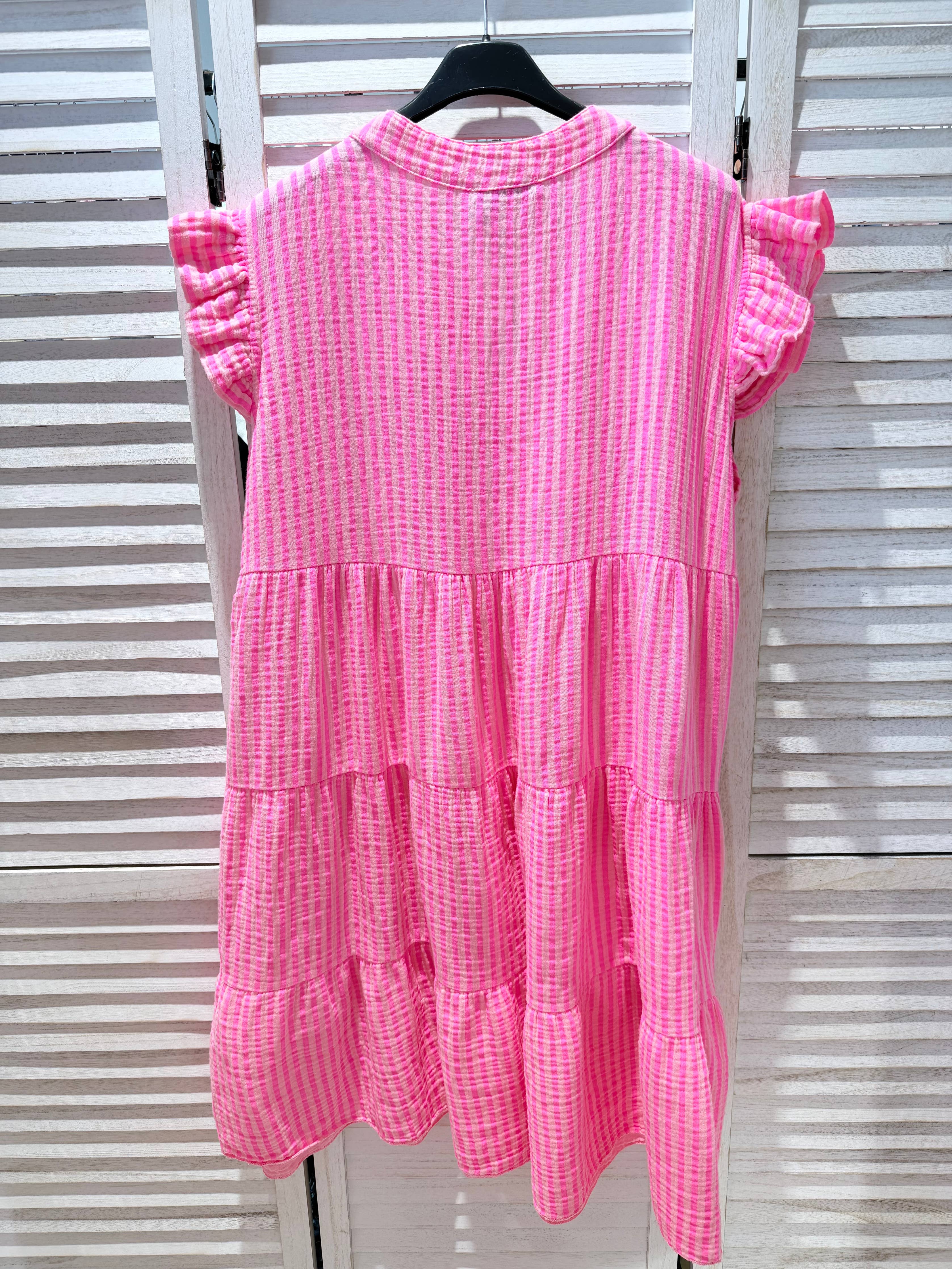 Robe gaze de coton rayé CORALY Rose
