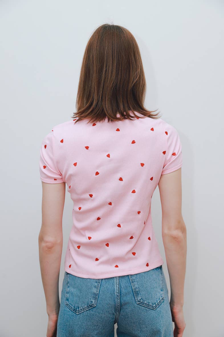 T-shirt coeurs brodés HEART Rose