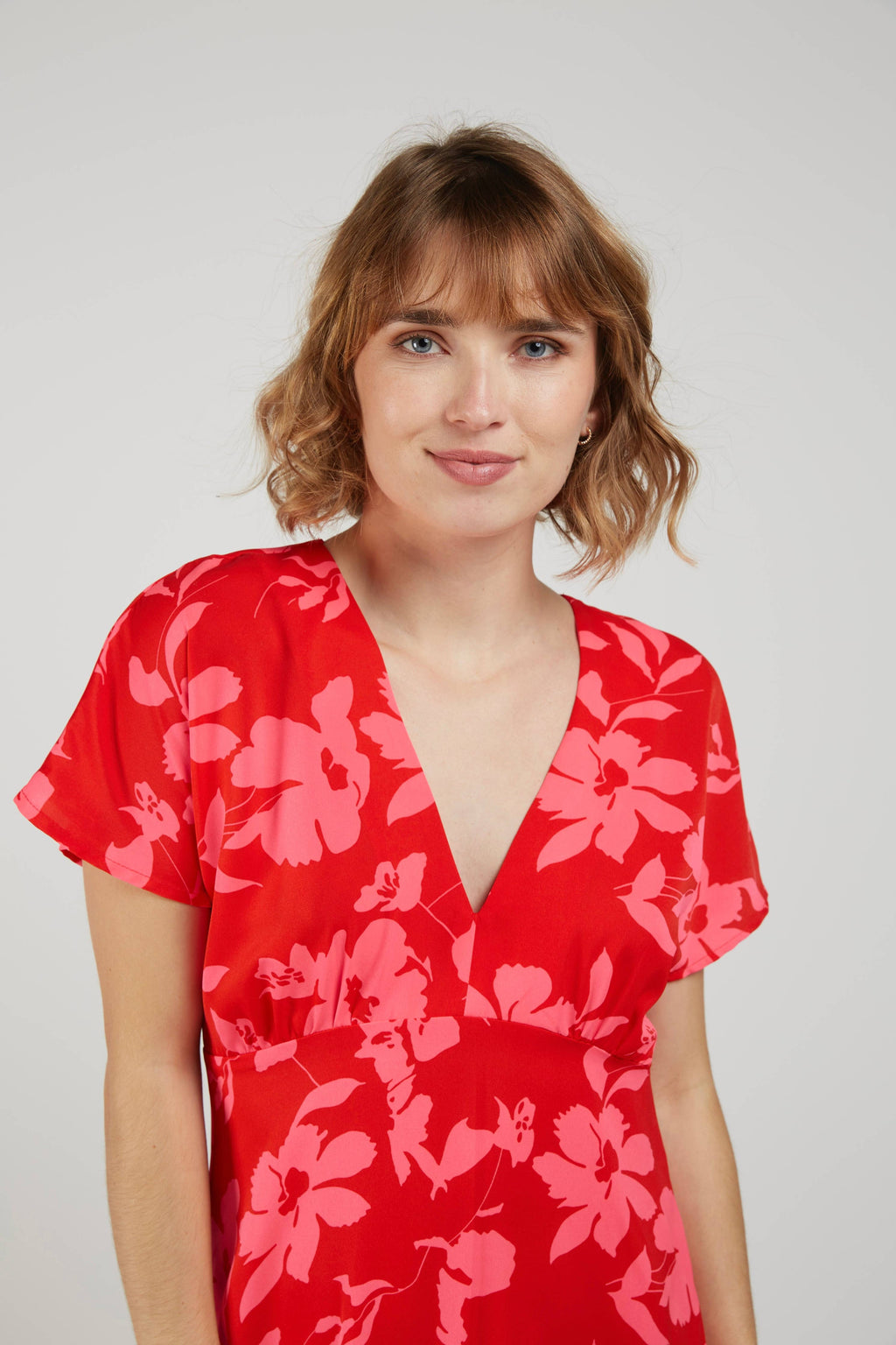 Robe Midi Fleurie DALI Rouge & Rose Fluo