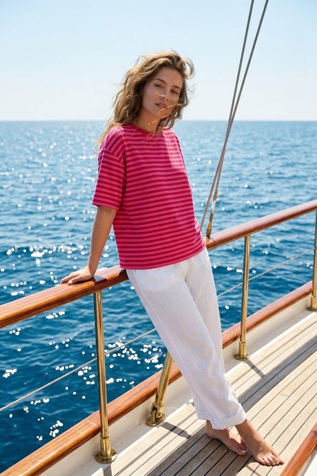 T-shirt rayé SUNNY Rouge & Fuchsia