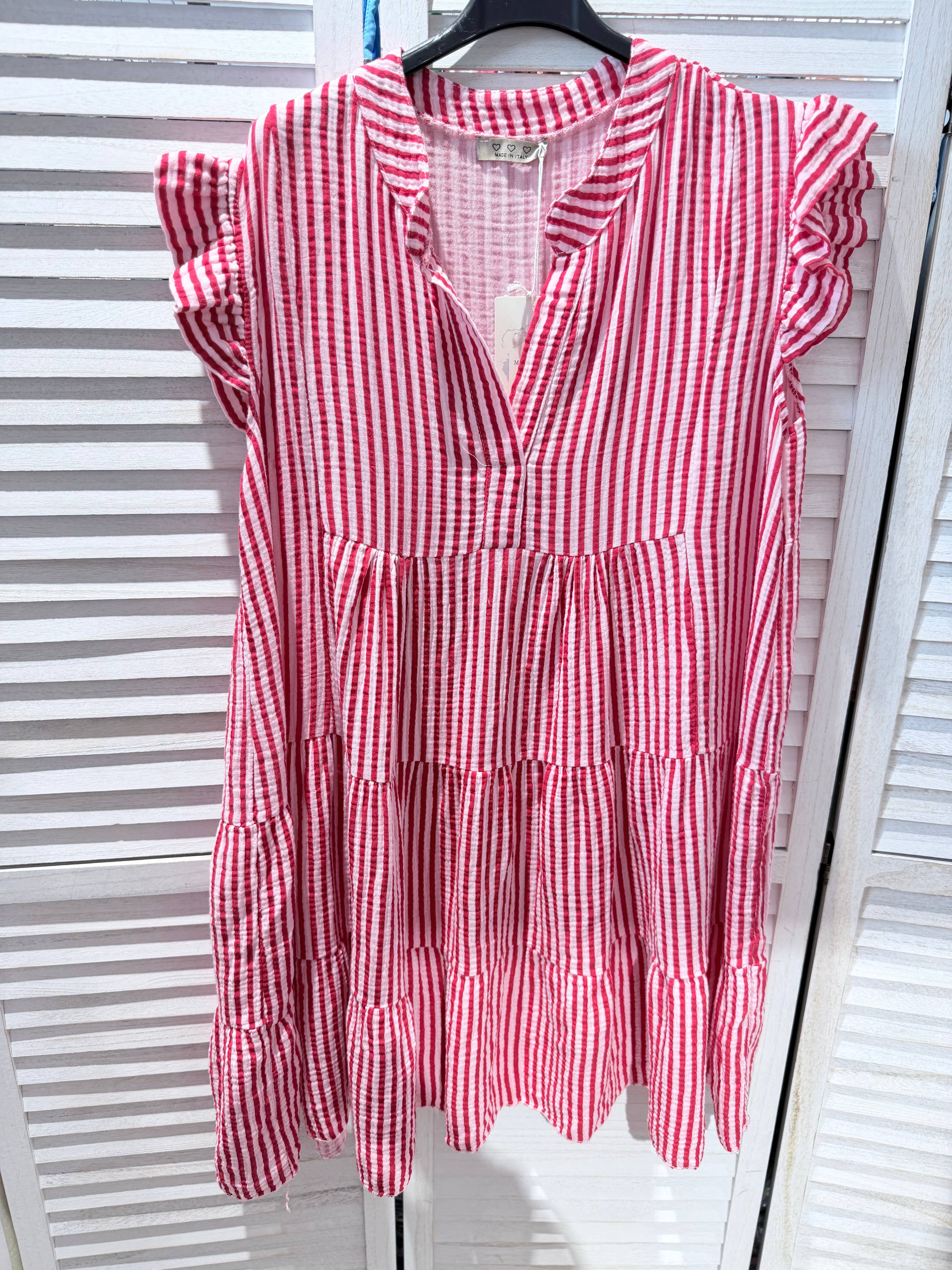 Robe gaze de coton rayé CORALY Rouge