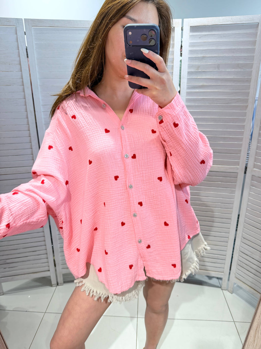 Chemise coton imprimée cœurs