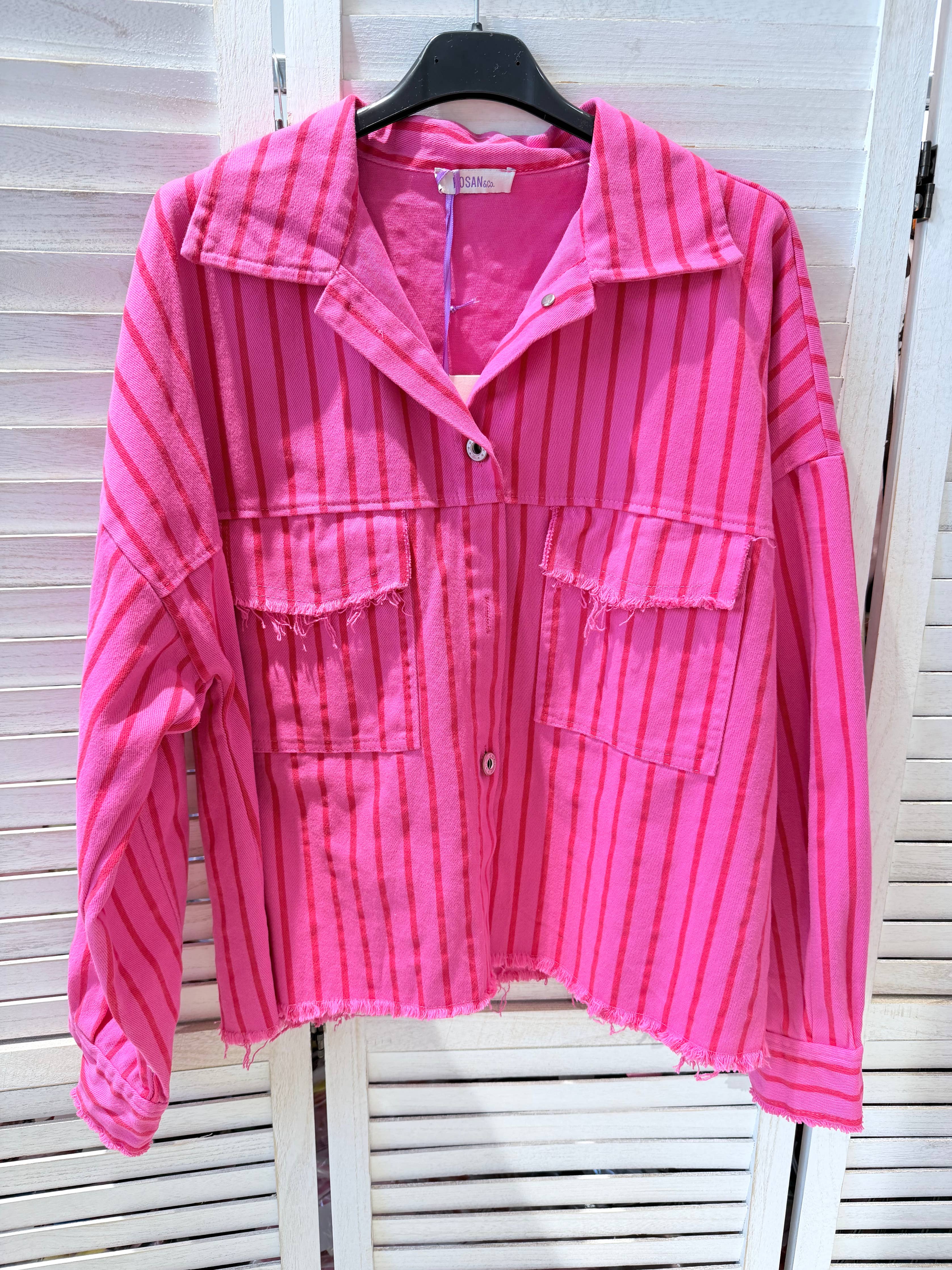 Veste coton CANDY rayée Fuchsia & Rouge