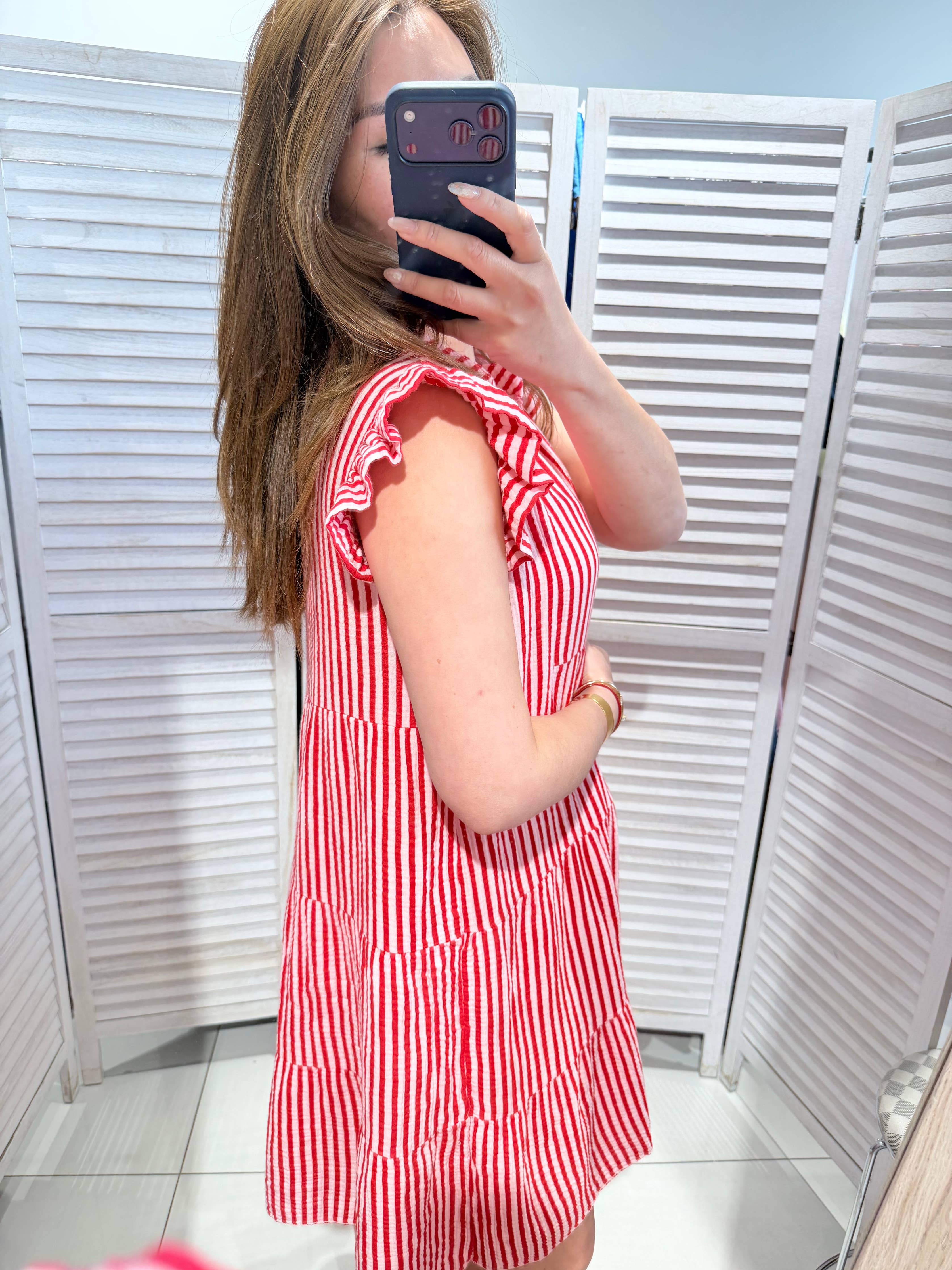 Robe gaze de coton rayé CORALY Rouge