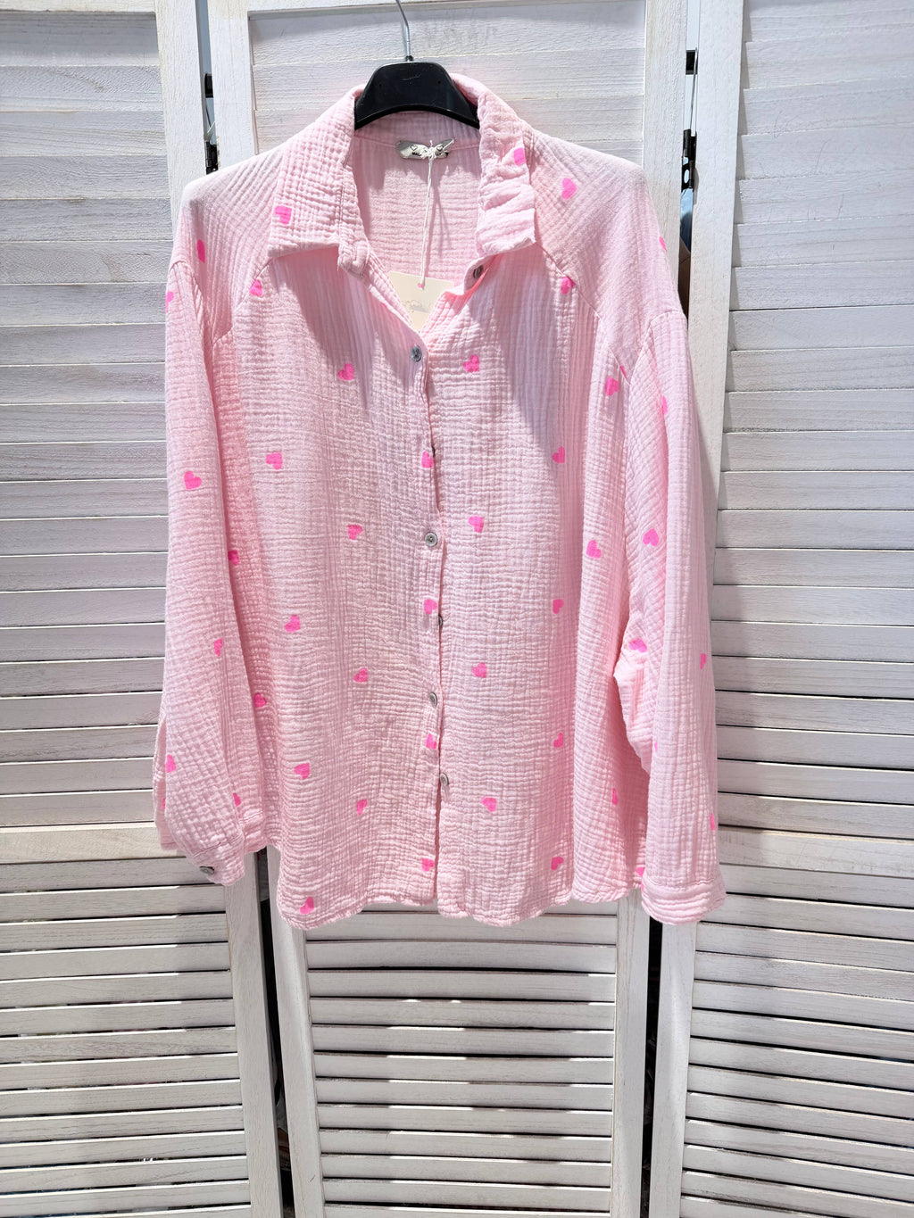 Chemise en coton imprimé cœur rose