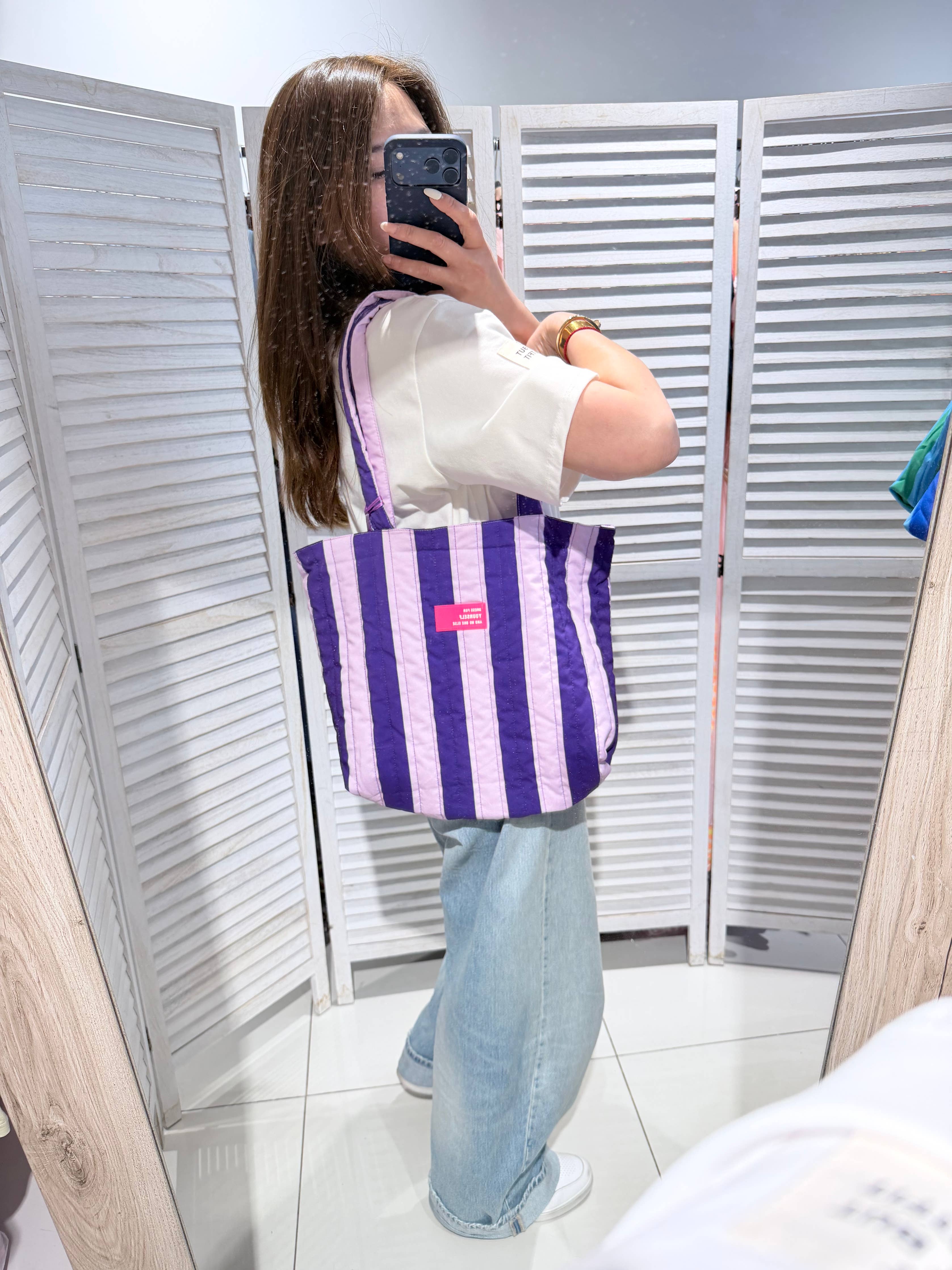 Sac shopping rayé matelassé PARAMI Violet & Parme