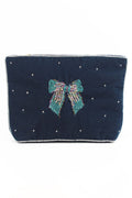 POCHETTE MOYENNE ARGENT BLEU NŒUD