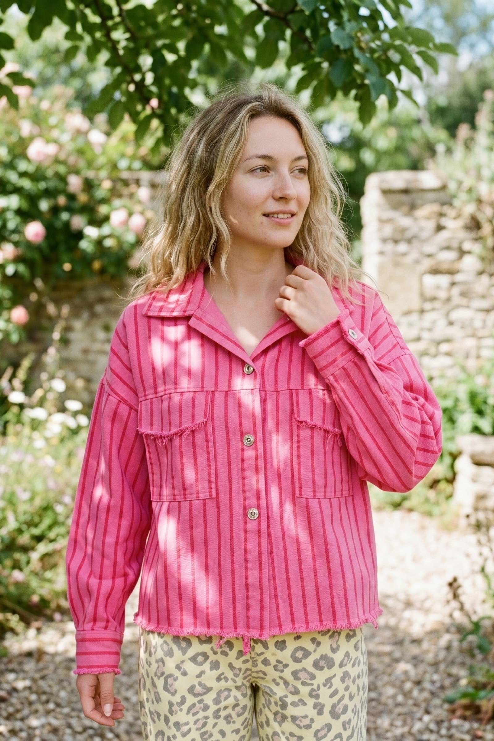 Veste coton CANDY rayée Fuchsia & Rouge