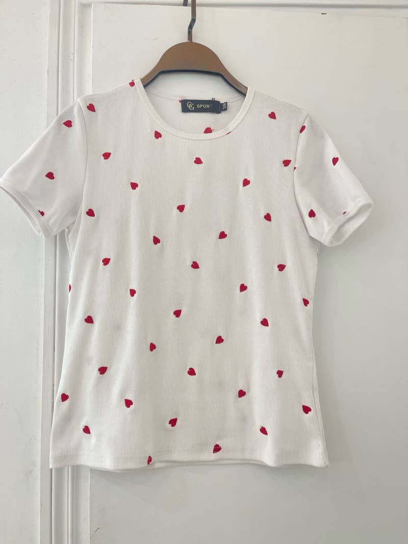 T-shirt coeurs brodés HEART Blanc