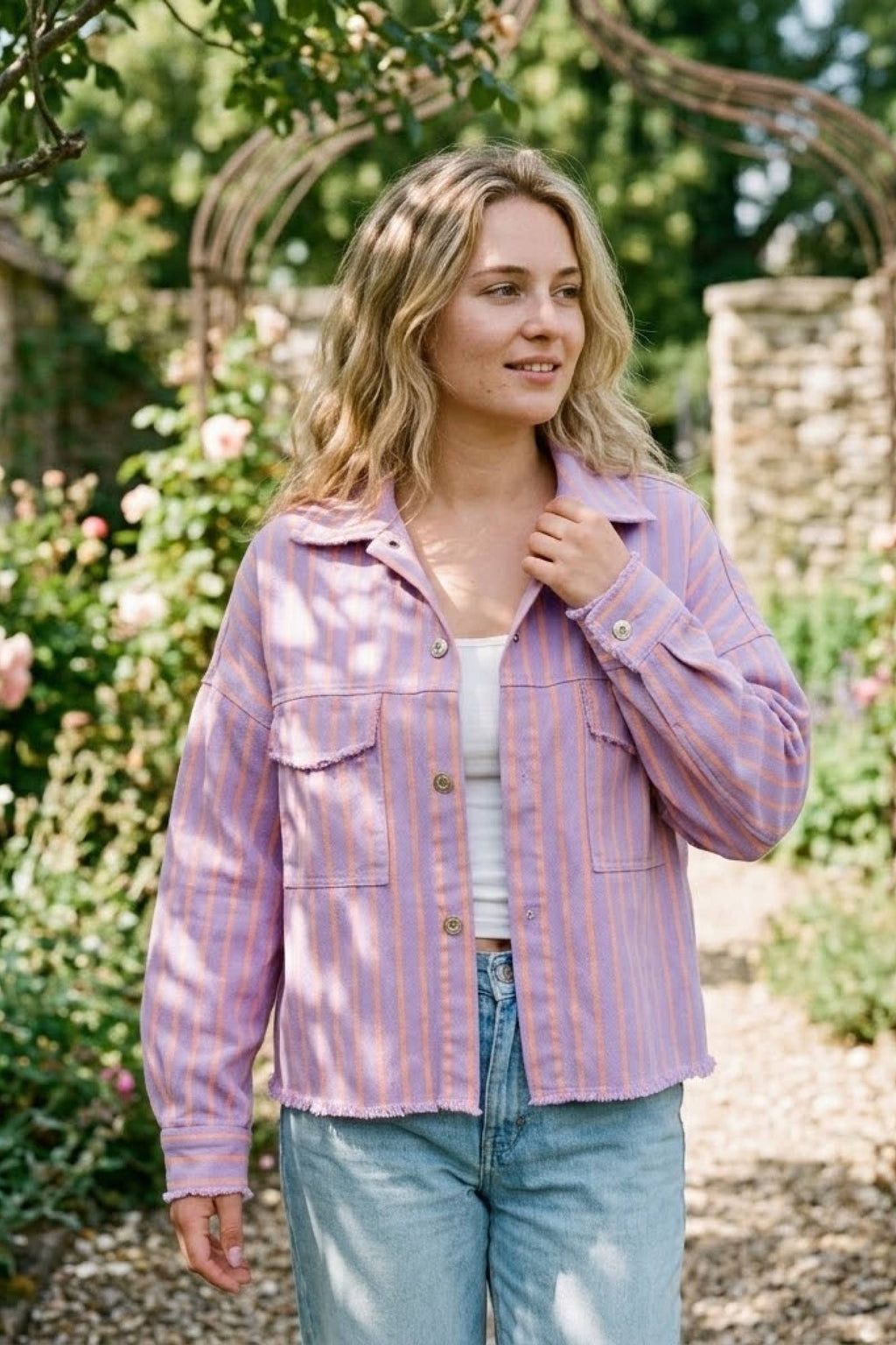 Veste coton CANDY rayée Parme & Orange