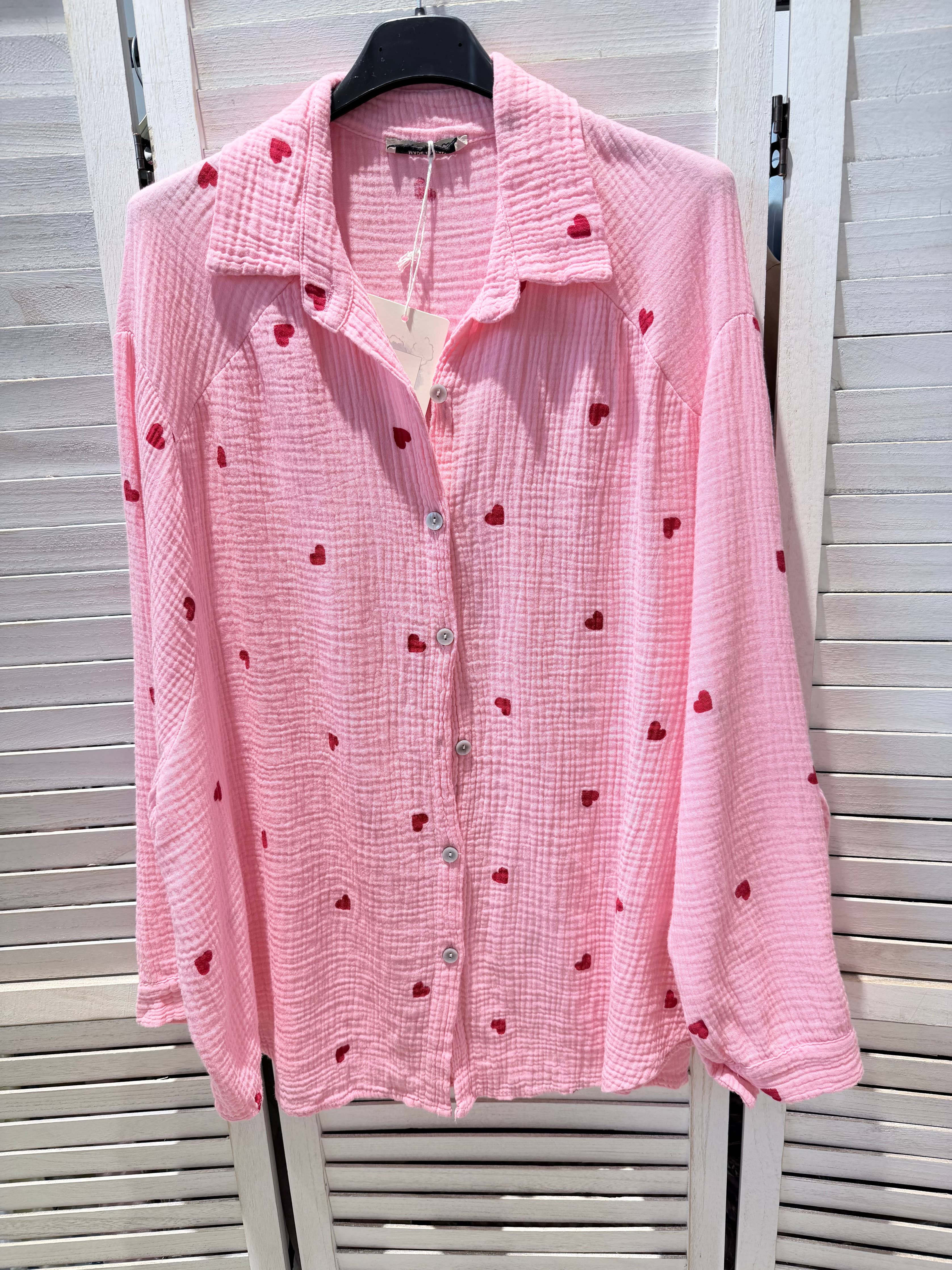 Chemise coton imprimée cœurs