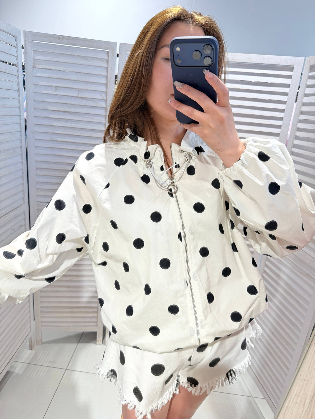 Veste à pois en coton fin POLKA Blanc & Noir
