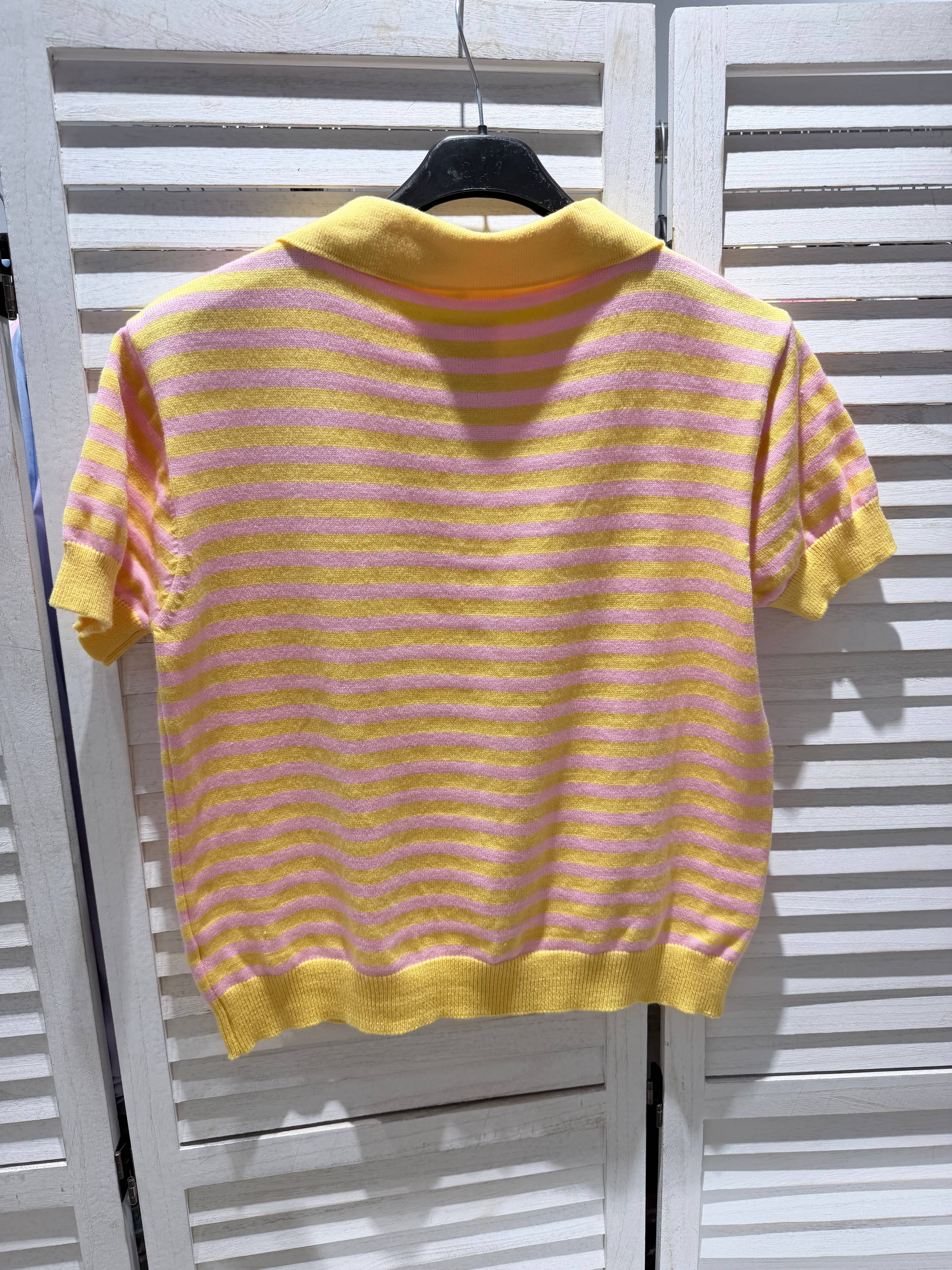 T-shirt rayé col POLO Jaune & Rose
