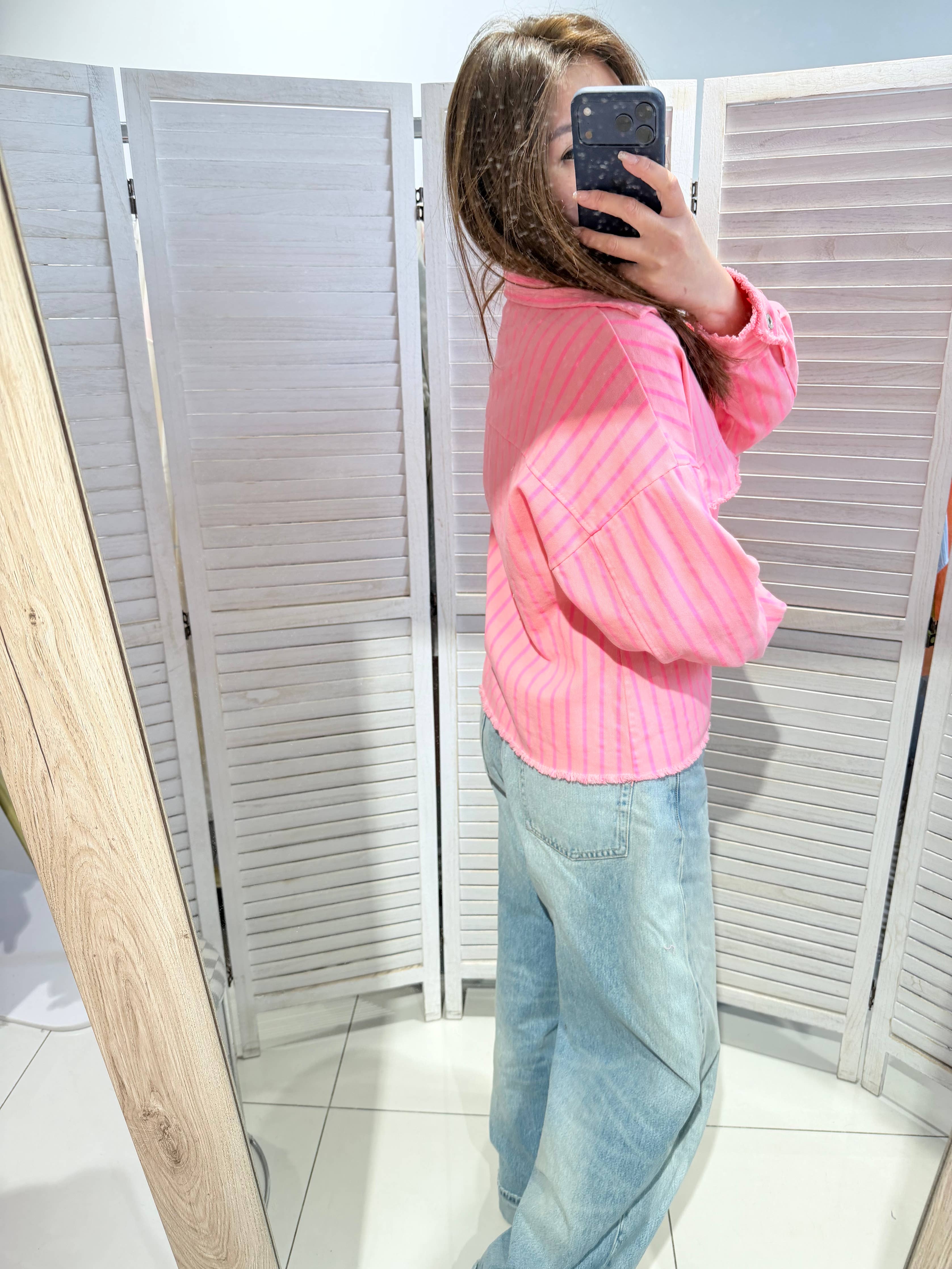 Veste coton CANDY rayée Rose & Rose Fluo