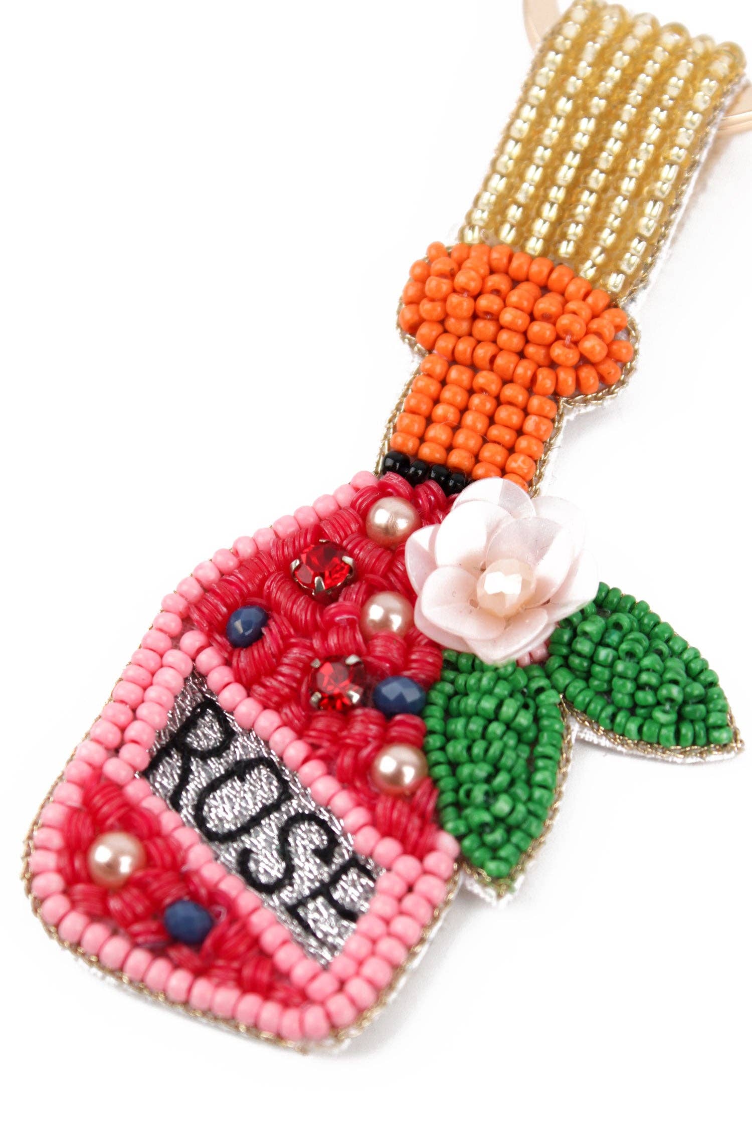 Porte-clés / bijou de sac Rosé avec fleur décorative en sequins