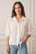 Chemise manches 3/4 coton ajouré JOYCE Blanc