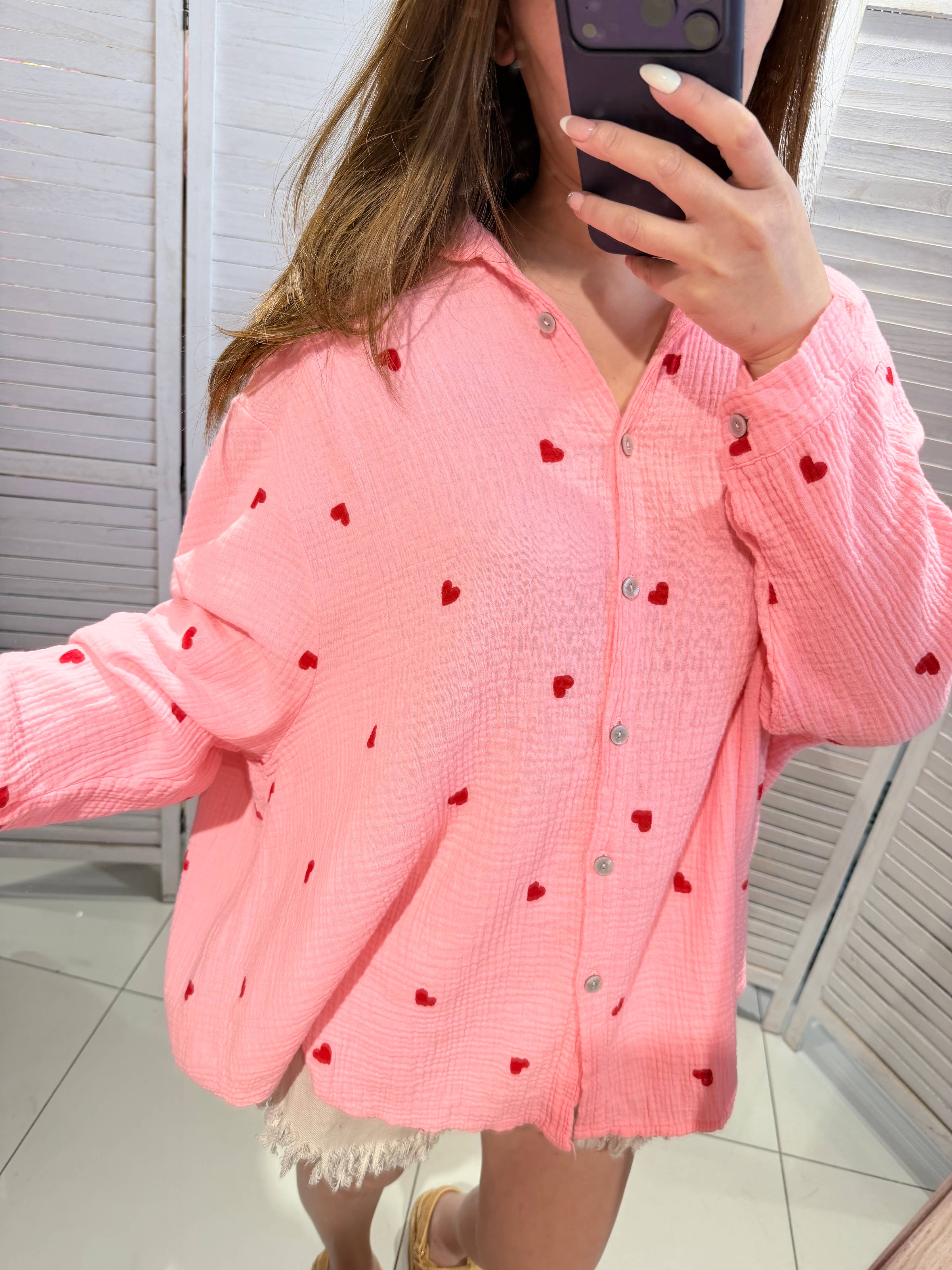 Chemise coton imprimée cœurs
